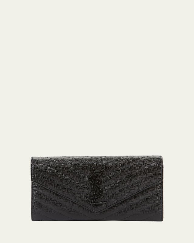 YSL Monogram Large Flap Wallet in Grained Leather